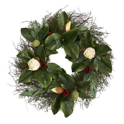 Nearly Natural 20 Cedar Ruscus And Magnolia With Berries Artificial   GUEST 9b05a7b2 647e 4578 8d80 715814178030