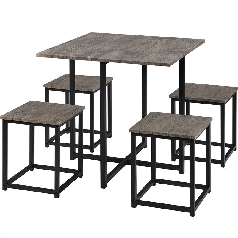 Yaheetech 5-Piece Dining Room Set with 1 Square Table, 4 Backless Stools, Kitchen Table Set, 1 of 10