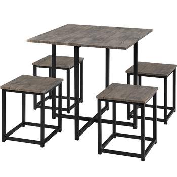 Yaheetech 5-Piece Dining Room Set with 1 Square Table, 4 Backless Stools, Kitchen Table Set