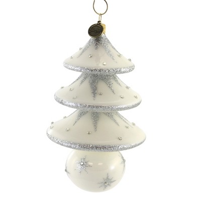 Blu Bom 6.25" Christmas Tree Drop On A Ball. Ornament Silver White Tannebaum  -  Tree Ornaments