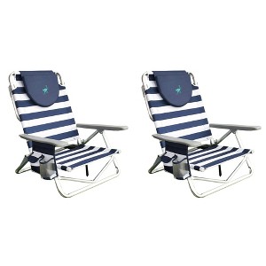 Ostrich On-Your-Back Portable Lightweight Sand Beach 6" Off-The-Ground Lounge Chair with 5 Adjustable Positions, Blue and White (2 Pack) - 1 of 4