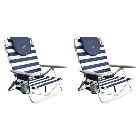 Ostrich On your back Portable Lightweight Sand Beach 6 Off the ground Lounge Chair With 5 Adjustable Positions Blue And White 2 Pack Target