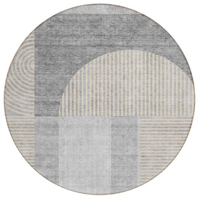 Silver Gray And Beige Geometric Washable Indoor Outdoor Area Rug