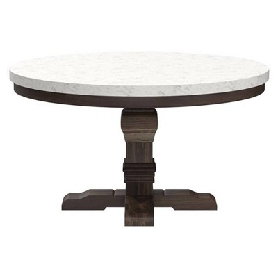 Salvage Dark Oak Round Extendable Dining Table with White Marble Top