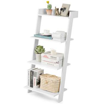 Costway 4-Tier Ladder Shelf Leaning Bookshelf withAnti-falling Baffle Wood Bookcase Black/White