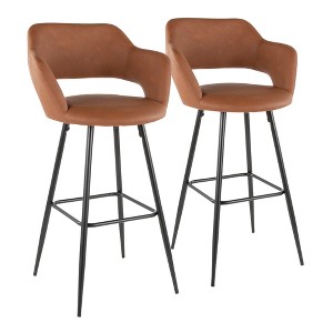 Fixed Faux Leather Contemporary Bar Stool with Low Back and Metal Legs for Home Bar or Kitchen (Set of 2) - 1 of 4