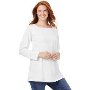 Woman Within Plus Size Perfect Long-Sleeve Square-Neck Tee - 1 of 4
