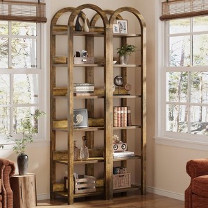 Tribesigns 6-Tier 71" Bookshelf, Wood Arched Bookcase, Open Display Shelf Storage Rack for Living Room, Home Office, Bathroom, Kitchen, Brown - 1 of 4