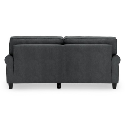 Charcoal Microfiber Rolled Arm Sofa with Pillow Back