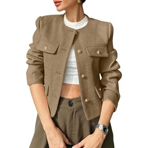 Imily Bela Cropped Collarless Tweed Blazer Womens Business Casual Jacket - 1 of 4