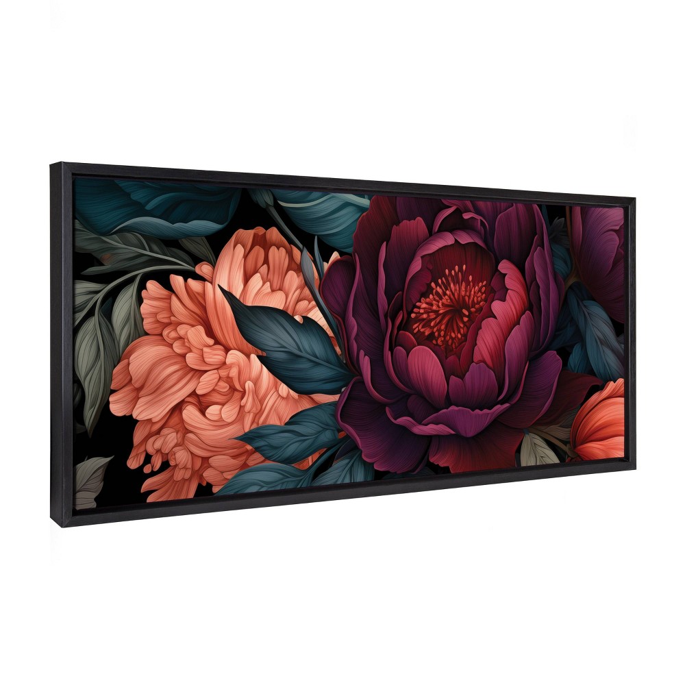 Photos - Other Decoration Kate & Laurel All Things Decor 18"x40" Sylvie Dark Academia Floral in Rich Jewel Tones Framed Canvas by The Creative Bunch S
