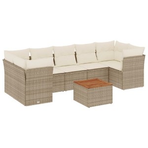 vidaXL 8 Piece Patio Sofa Set with Cushions Beige Poly Rattan - 3x Middle + Table + 4x Corner - 1 of 4