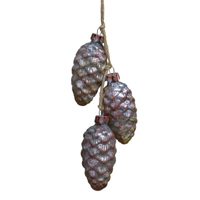 Northlight 7" Distressed Rust and Silver Mercury Glass Christmas Pine Cone Ornaments