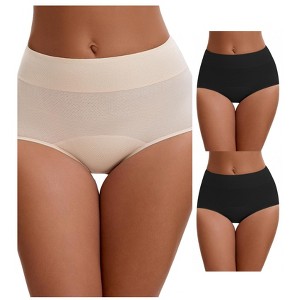 INSPIRE CHIC 3 Packs Leak Proof Briefs for Women's Cotton High Waist Elastic Waistband Period Underwear - 1 of 4