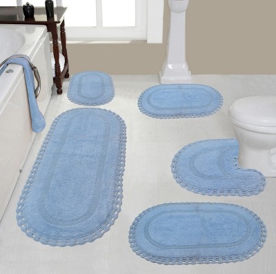 Hampton Crochet Collection Cotton Reversible Tufted Set of 5 Bath Rug Set - Home Weavers
