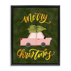 Stupell Industries Pink Car with Christmas Tree Floating Frame Canvas Art - 1 of 4