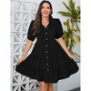 Maternity Dress Women's Casual Puff Short Sleeve Collar V Neck Button Down Tiered Pleated Mini Shirt Dress - 4 of 4