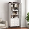 78.7" Tall Bookcase with Glass Doors, Freestanding Corner Curio Display Storage Cabinet, Wooden Kitchen Pantry Cabinet for Living Room Office Kitchen - 2 of 4