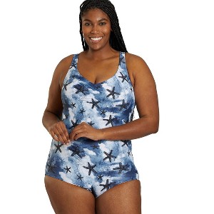 Sporti Sporti Plus Size Sanibel Island Conservative Printed Girl Leg One Piece Swimsuit Sanibel Island 20W - 1 of 4