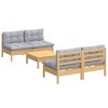vidaXL 5 Piece Patio Lounge Set with Gray Cushions Pinewood - Brown and Gray - 3 of 4
