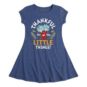 Girls' - Dr. Seuss - Thanksgiving Is A Family Thing Fit & Flair Cap Sleeve Graphic Dress - 1 of 4