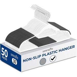 SereneLife SLHRBWH50 Non-Slip Plastic Clothes Hanger - Durable and Space-Saving Closet Organizers (White) - 50 Pack - 1 of 4