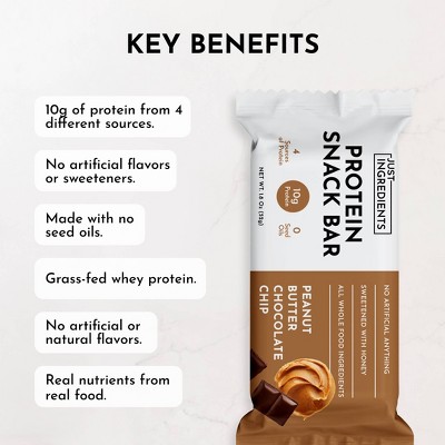 Just Ingredients Peanut Butter Chocolate Chip Protein Snack Bars - 10g Protein - 12ct/21.6oz