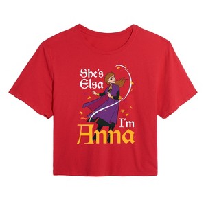 Women's - Frozen 2 - She's Elsa, I'm Anna Cropped Graphic T-Shirt - 1 of 4