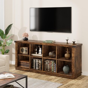 2-Tier 8 Cube Book Shelf, Rustic Farmhouse Wood Horizontal Bookshelf, Bookcase Cabinet, Storage Organizer - 1 of 4