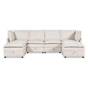Jennifer Taylor Home Sadie 124" Modular U-Shaped Sectional Sofa-in-a-Box with Storage, Sandstone Light Beige Chenille - 1 of 4