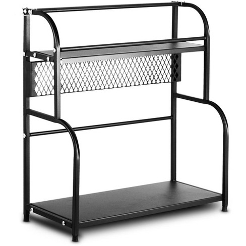 2-Tier Black Wire Frame Wall Mountable Metal Kitchen Spice Rack, Countertop Storage Shelves, 14-inch