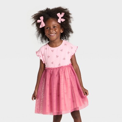 Toddler Girls' Short Sleeve Ribbed Tulle Dress - Cat & Jack™