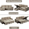 Mid-Century Modern Velvet Sleeper Sofa L-Shaped Sectional Sofa Pull Out SofaBed Convertible Sofa Bed with Storage Chaise & USB for Living Room-Brown - 4 of 4