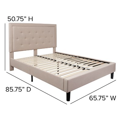 Beige Queen Size Tufted Upholstered Platform Bed with Slats