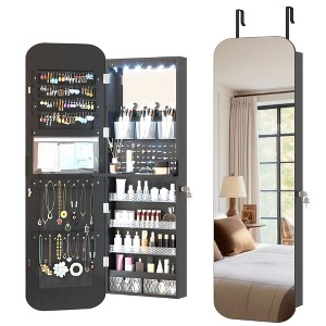 Fredees 47.2" LED Mirror Jewelry Cabinet, Wall/Door-Mounted Full-Length Mirror with Storage, Lockable Armoire with Rounded Corner Jewelry Organizer - 1 of 4