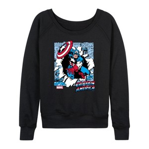Women's - Marvel - Captain America Comic Book Panels Lightweight French Terry Wide Neck Long Sleeve Shirt - 1 of 4