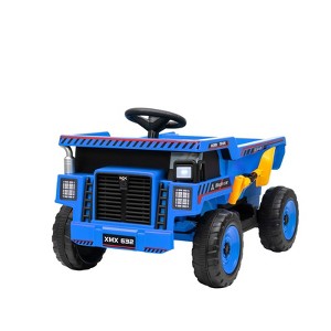 12V Kids Ride On Dump Truck, Electric Car Toy for Toddlers with Electric Dump Bed Shovel Spring Suspension Music LED Lights - 1 of 4