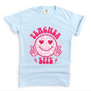 Simply Sage Market Teacher Life Leopard Smiley Face Garment Dyed Tee - 1 of 4