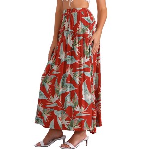 Allegra K Women's Floral Print Elastic High Waist Bohemian Beach Maxi Skirts - 1 of 4