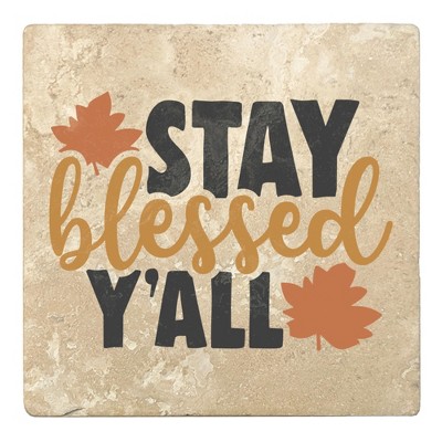 Christmas by Krebs Set of 4 Beige and Black "STAY blessed Y'All" Square Coasters 4"