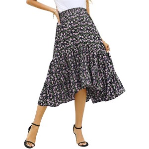 Clearlove Women's High Waist Floral Print Maternity Dress Maxi Skirt Flowy Swing A Line Long Skirts - 1 of 4
