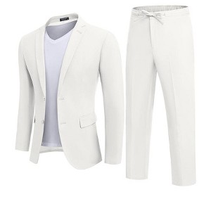 COOFANDY Men's 2 Piece Linen Suits Set Regular Fit Casual Lightweight Blazer Jacket and Pants - 1 of 4