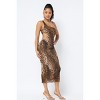 Slickblue Animal Print Midi Dress with Strap Accents & Waist Side Cutouts, Modern Brown Design, S-L - 3 of 4