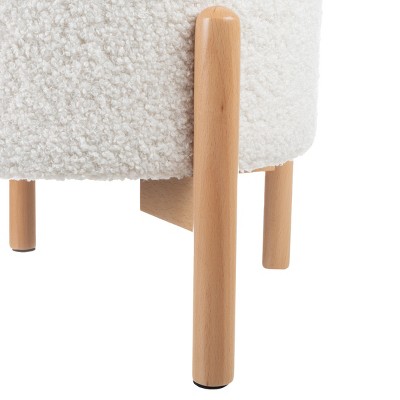 White Sherpa Plush Round Storage Ottoman with Padded Lid