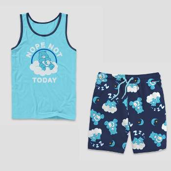 Men's Care Bears Nope Not Today Print Tank Top and Shorts Pajama Set - Blue