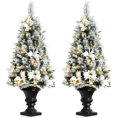 Tangkula 4ft Artificial Christmas Tree Pre-lit Entrance Tree Xmas Tree w/ 100 Warm White LED Lights