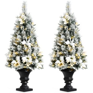 Tangkula 4ft Artificial Christmas Tree Pre-lit Entrance Tree Xmas Tree w/ 100 Warm White LED Lights - 1 of 4