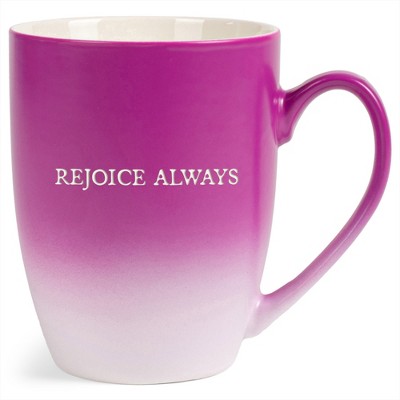 Elanze Designs Rejoice Always Two Toned Ombre Matte Pink and White 12 ounce Ceramic Stoneware Coffee Cup Mug
