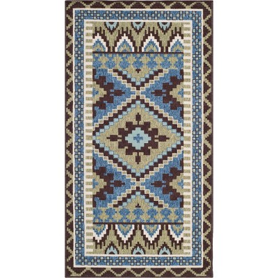 Green and Chocolate Synthetic Floral Indoor/Outdoor Area Rug