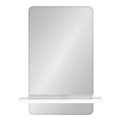 White Rectangular Frameless Vanity Mirror with Shelf